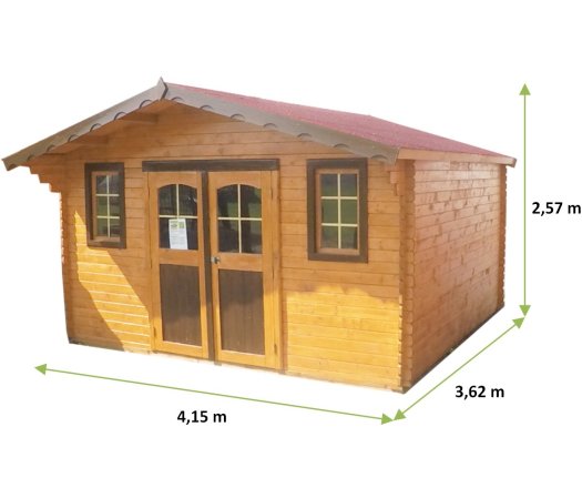 Abri Balmont avec bûcher configurable, Madriers épicéa 28mm, 4.0 x 3.0m, 12m²