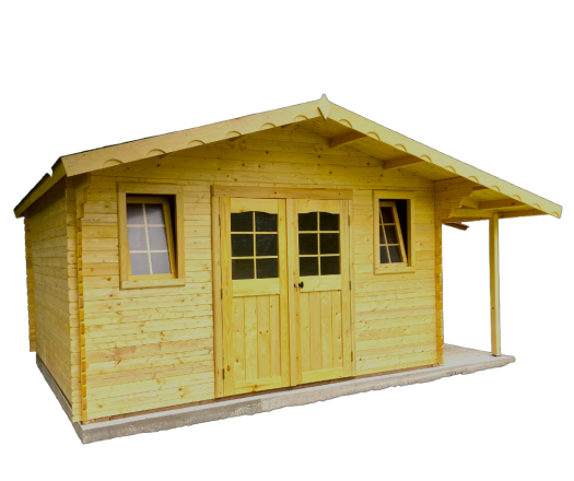 Abri Balmont avec bûcher configurable, Madriers épicéa 28mm, 4.0 x 3.0m, 12m²