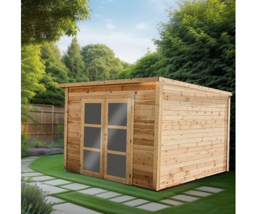 Abri Poolhouse Bahia , Epicéa Madriers 28mm, 3.20 x 3.20m, 10.20m²