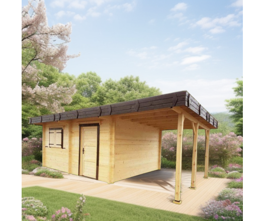Abri Erden avec bucher, Madriers épicéa 60mm, 5.30 x 4.80m, 25.30m² - ER5040.02B