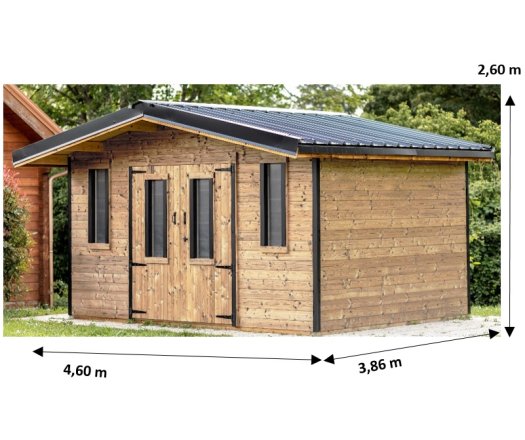Abri Theta, THT Madriers 28mm, 4.60 x 3.80m, 17.50m²