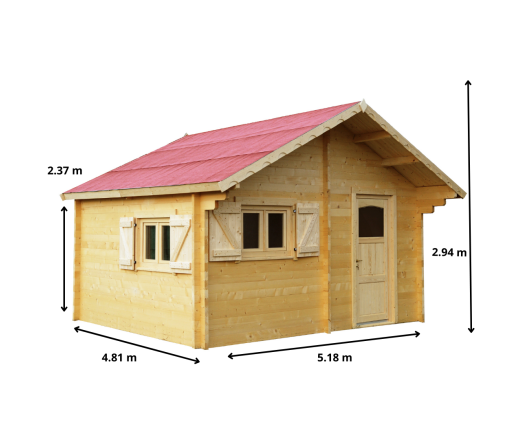 Abri Cozy bas, Madriers épicéa 60mm, 5.2 x 4.8m, 25m² - CZ5040.02L