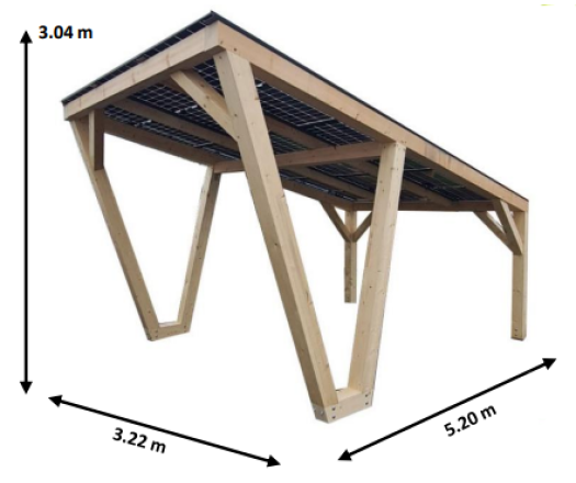 Carport Photovoltaïque Lumio, Douglas en contrecollé non traité, 3.20 x 5.20m, 16.70m²