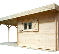 Abri Erden avec bucher, Madriers épicéa 60mm, 5.30 x 4.80m, 25.30m² - ER5040.02B