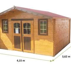 Abri Balmont avec bûcher configurable, Madriers épicéa 28mm, 4.0 x 3.0m, 12m²