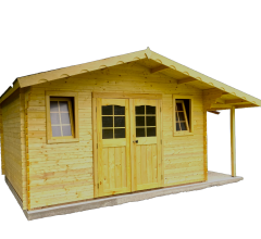 Abri Balmont avec bûcher configurable, Madriers épicéa 28mm, 4.0 x 3.0m, 12m²