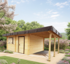 Abri Erden avec bucher, Madriers épicéa 60mm, 5.30 x 4.80m, 25.30m² - ER5040.02B