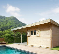Abri Erden avec bucher, Madriers épicéa 60mm, 5.30 x 4.80m, 25.30m² - ER5040.02B
