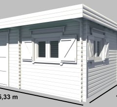Abri Erden avec bucher, Madriers épicéa 60mm, 5.30 x 4.80m, 25.30m² - ER5040.02B